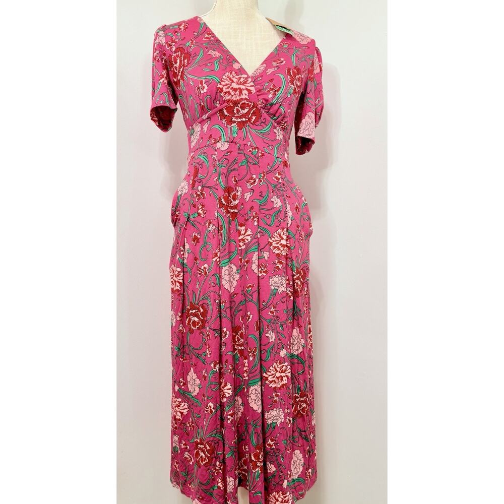 NEW Boden Kristen Pleated long Pink Floral Print Jersey Dress Size UK 4 R US 0 R